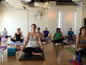 yoga class meditating