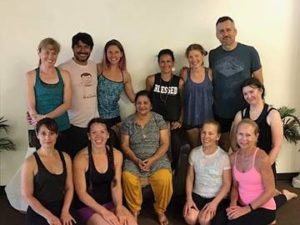 R. Saraswathi Jois with group of yoga students